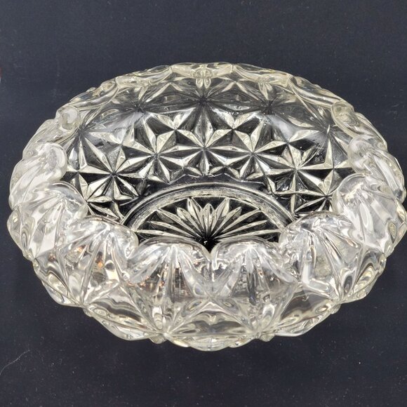 Vintage Pressed Cut Glass Candy Dish Bowl Centerpiece Diamond Pattern 8'' - Picture 1 of 8